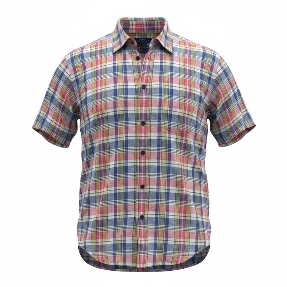 Lands End Mens Plaid Short Sleeve Button Down Shirt Multi Color Cotton Size M